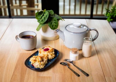 scone, milk and tea