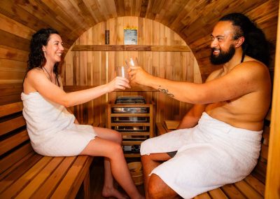 man and woman inside a steam room