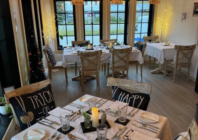 tables set up in a restaurant