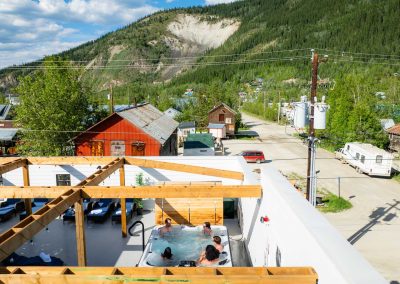 town with mountain at the background
