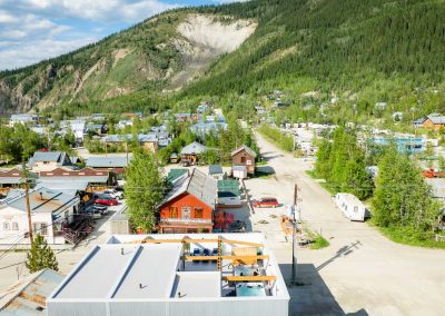 town with mountain at the background