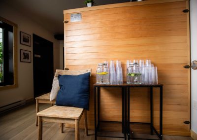 chair beside a water station