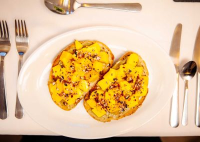 spiced mango cubes on bread slices
